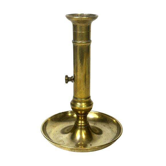 European Antique Early 20th Century Brass 7.75" Candlestick w/Ejector Mechanism - Picture 2 of 7